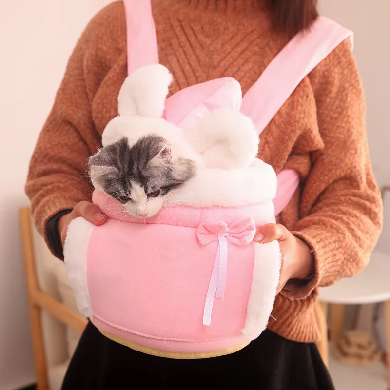 Lovely Pet Carrying Dog Cat Carrier Backpack Warn Plush Travel Bag Chest Pack Breathable Cat Animal Transport Backpack