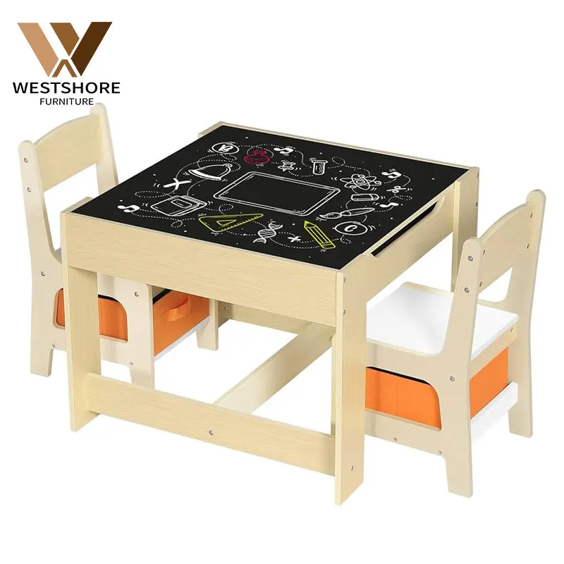 Wholesale Toddler Kindergarten Chalkboard Reading Learning Play Solid Wooden Furniture Children Kids Study Table And Chair Set