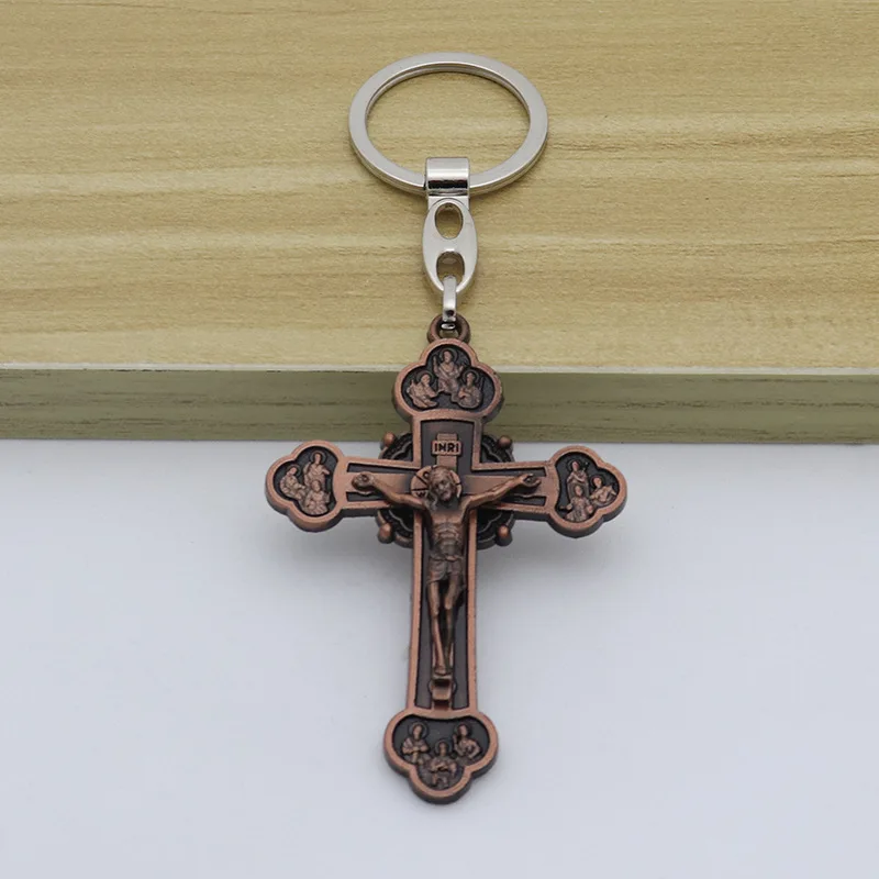 Wholesales Zinc Alloy Metal Gold Plated Christian Souvenir Jesus Cross Key Chains Custom Jesus Cross Keychain