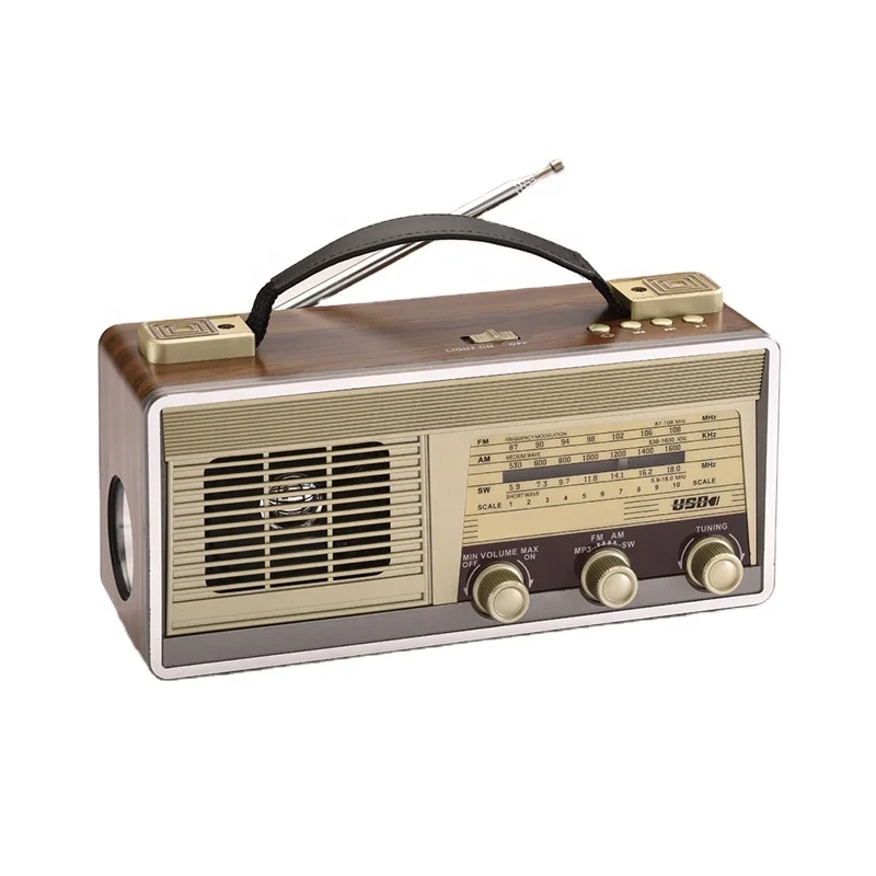 HS-2873 Wireless Promotion Factory Supply portable Retro Wooden Radio with transformer support outdoors