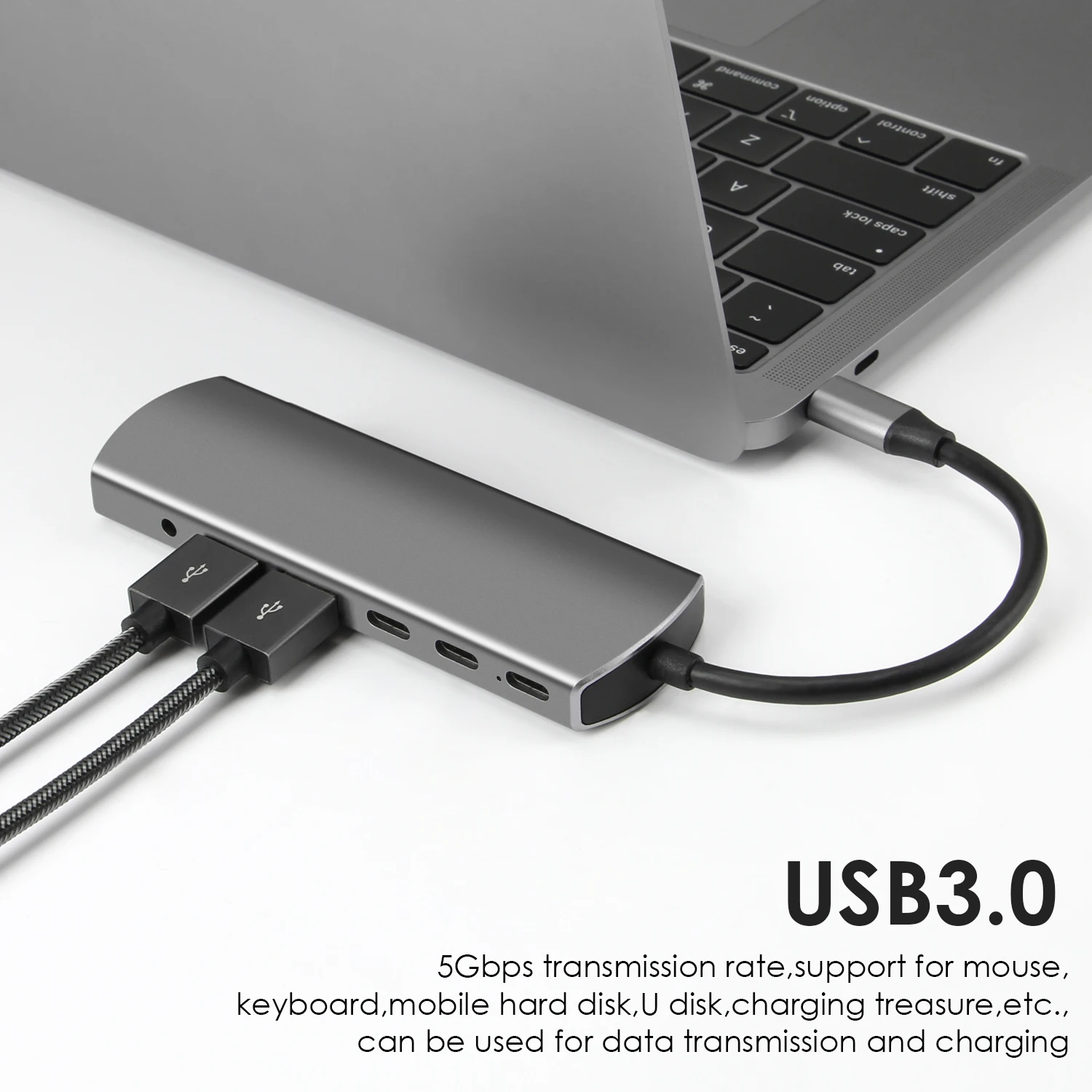 7 In 1 docking station usb type c hub Gigabit Ethernet 4k Hdmi 3.0 7 in 1 multiport Power Pass-Through Slot usb hub 7 Port