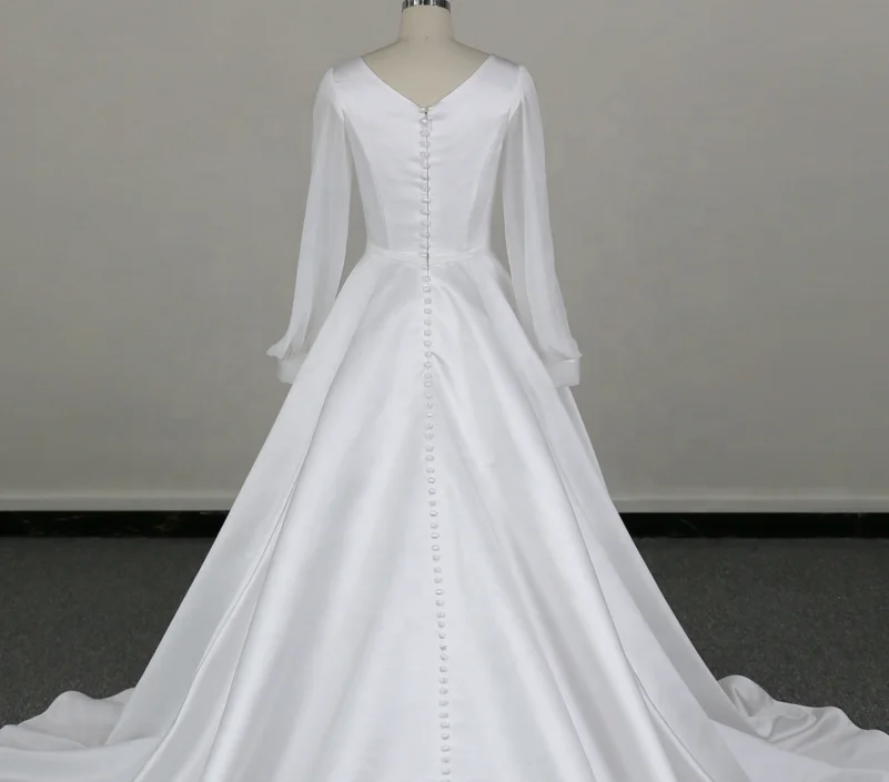 2024 duchess satin big A line with silky chiffon long sleeve long train Bridal Gowns Wedding Dresses