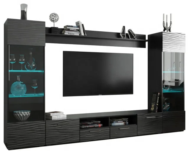 Hot Selling LED Wall Unit Entertainment Center With Shelves Multi-function MDF Wooden Stand Tv Stands Fortv furnitures