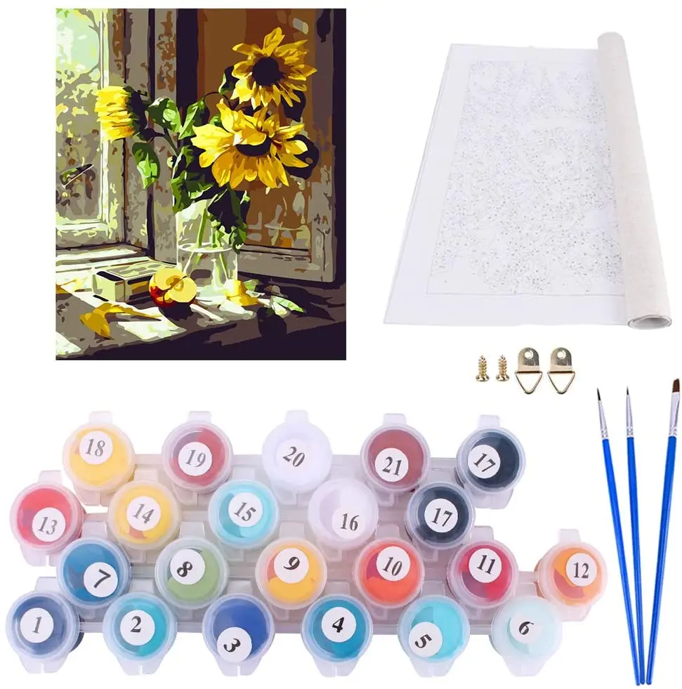 Теплый подсолнечника Цифровая живопись комплект взрослый цифровой живописи для начинающих акриловые краски для стен и потолков украшения стены выполненные 40x50cm