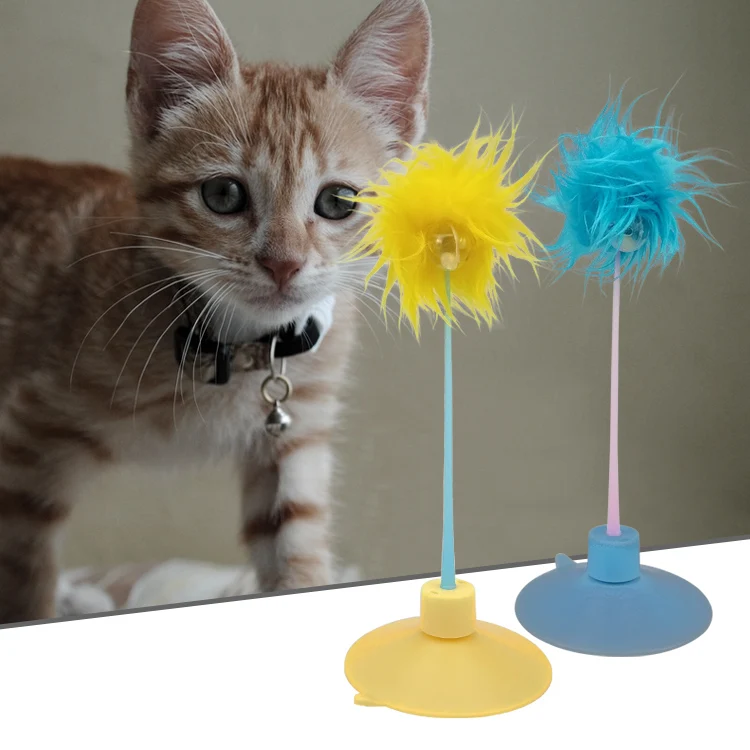 Scratcher cat toy suction cup with pom pom interactive cat sticks toys