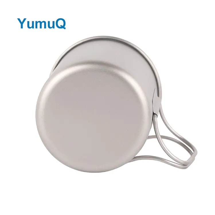 YumuQ Backpacking Outdoor Camping Portable Mug Ultralight Titanium Water Cup With Foldable Handle Wholesale
