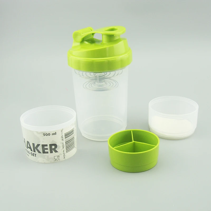 450ML Portable Customized Fitness Protein Powder Shaker Water Bottle /Sport bottle with pill compartment box