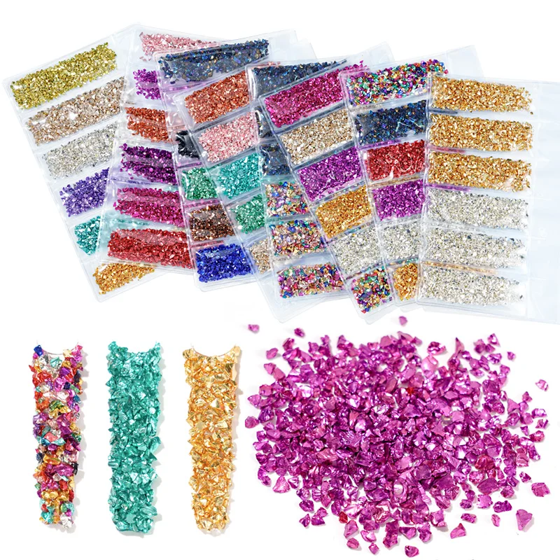 Irregular Gold Sliver Metallic Crushes Stones Colorful Nail Art Decorations Rhinestones Nail Stones