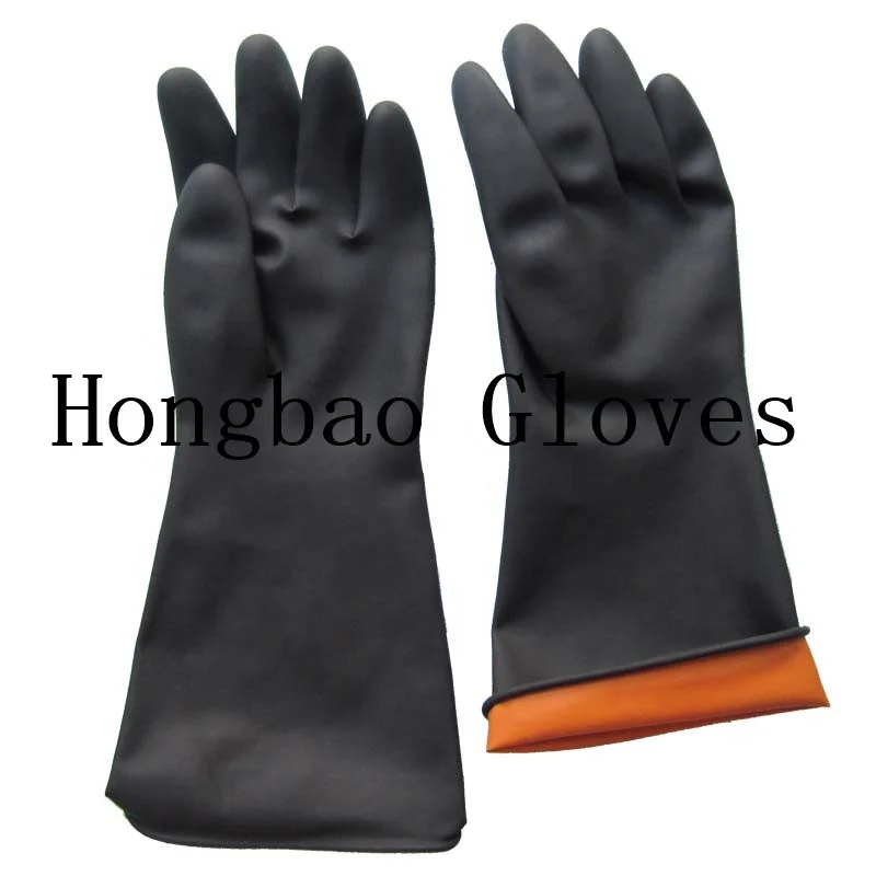 190G thick 14inch big industrial hand latex rubber working gloves heavy duty black latex gloves