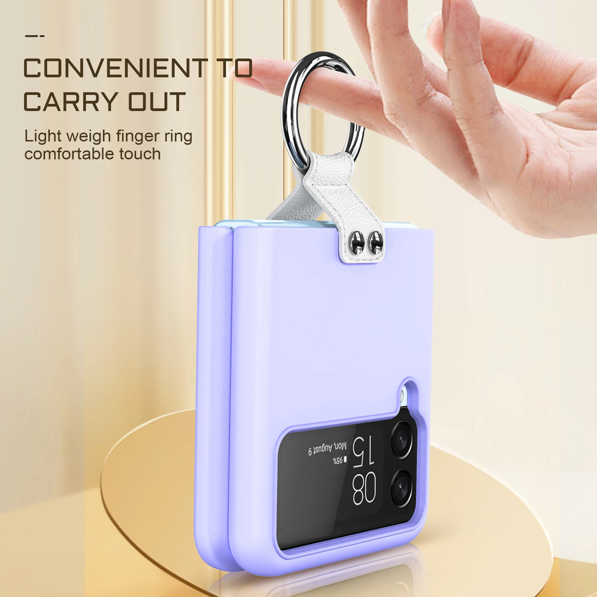 Beelan New Factory Wholesale Fashion PU Ring Strap Shockproof TPU PC Folding Mobile Phone Case For Samsung Galaxy Z Flip 4 Case