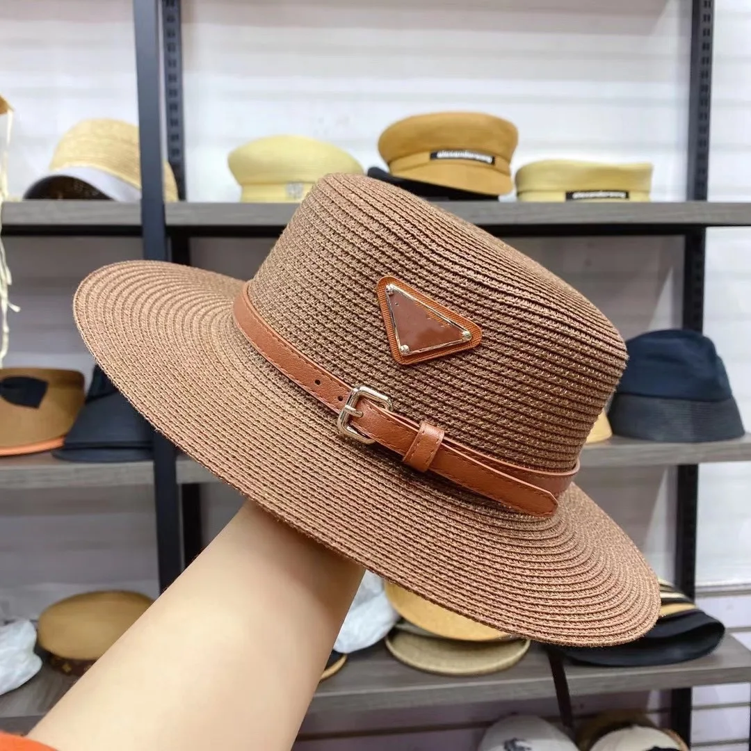 Women Girls Cute Straw hat Wide Brim Panama Hat with brown Band and PU Belt