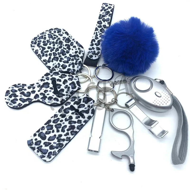 Wholesale Women Leather Key Holder Luxury Car Key Chain Charm Lipstick Self Defense Tool Leather Keychain Self Defense Keychain