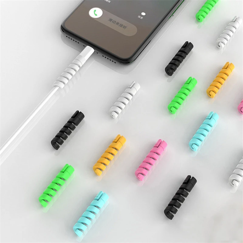 4 in1 Colorful Silicone Data Line Charger USB Spiral de Cable Protector
