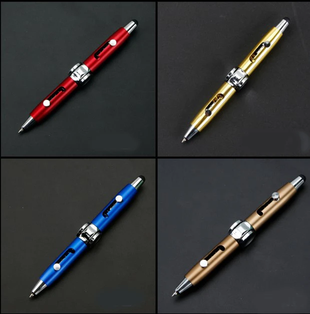 Touch screen capacitive gyro pen decompression turn rotating metal ballpoint pen multi-function finger decompression pen