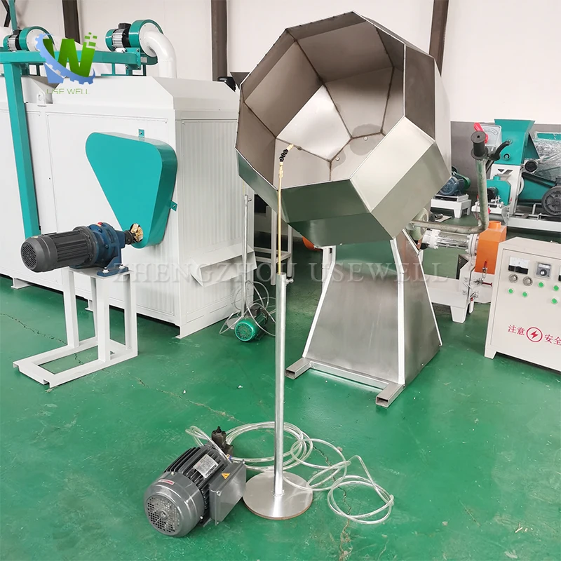 Automatic Drum Fish Food Octagonal Bucket Snacks Seasoning Flavoring Coating Machine With Oil Sprayer And Pump