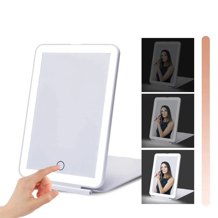 wholesale Portable Ultra Slim Lighted Makeup Mirror 3 Color Lighting Rechargeable 10X Magnifying Travel Makeup Mirror