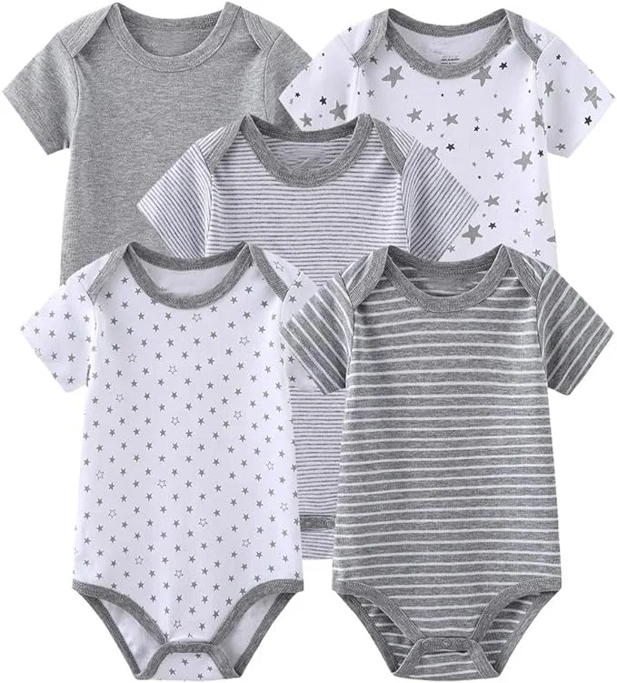 Free Quality Sample GOTS Organic Cotton Baby Boys Clothes Newborn Infant Clothing Custom Design 5pcs Bodysuit Baby Boy Vest