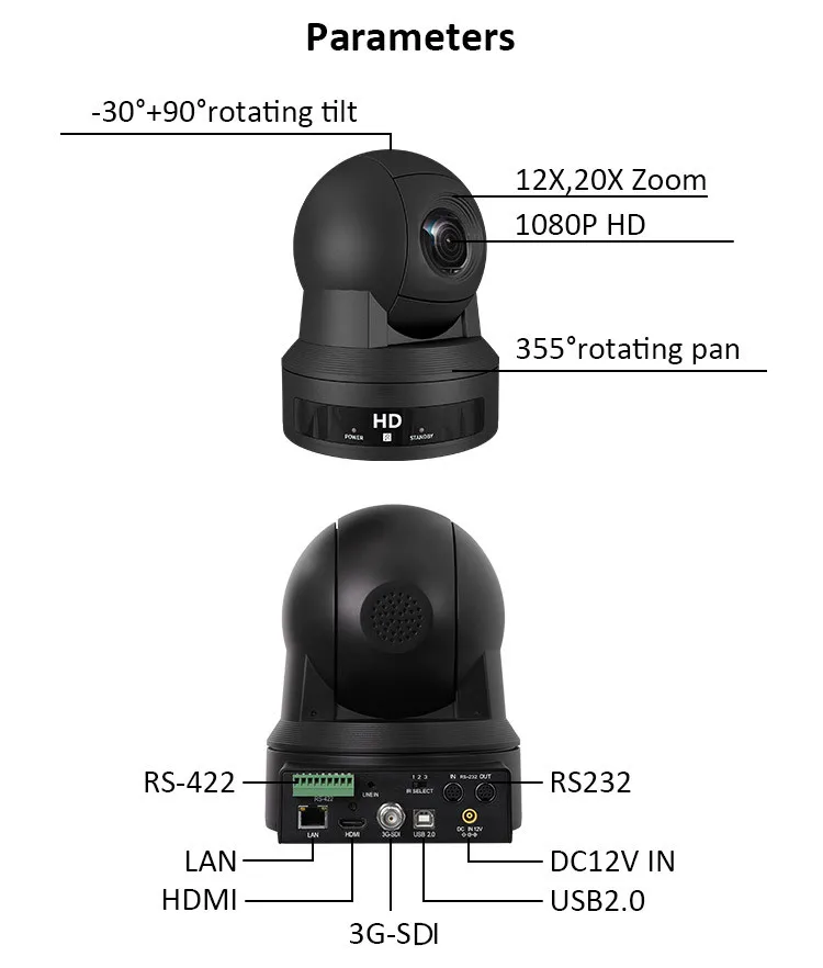 Stable broadcast camera HDM 1080P USB  12X,20X zoom PTZ Camera  remote control For Church/telemedicine usage