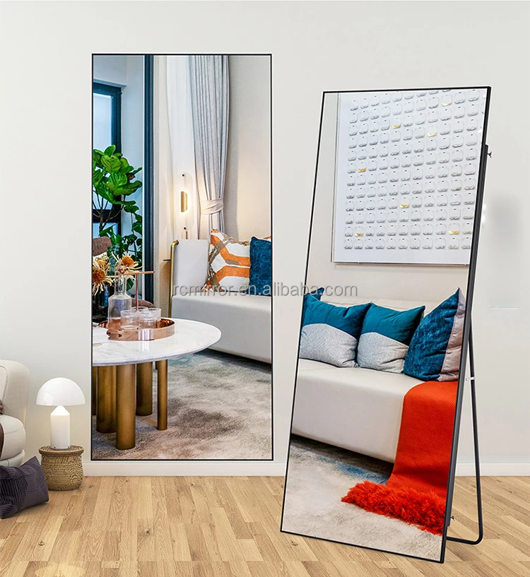 Wall Mount 55x165cm Rectangular Black Frame Mirror for Bathroom-Vertical&Horizontal Hang Ideal for Bedroom-Bathroom-Living Room