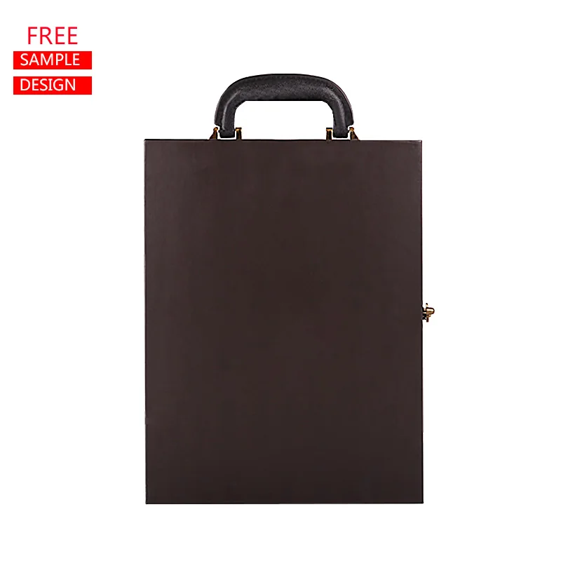 simple red wine bottle pack leather box magnetic paperboard 2 bottle black leather wine box for packing