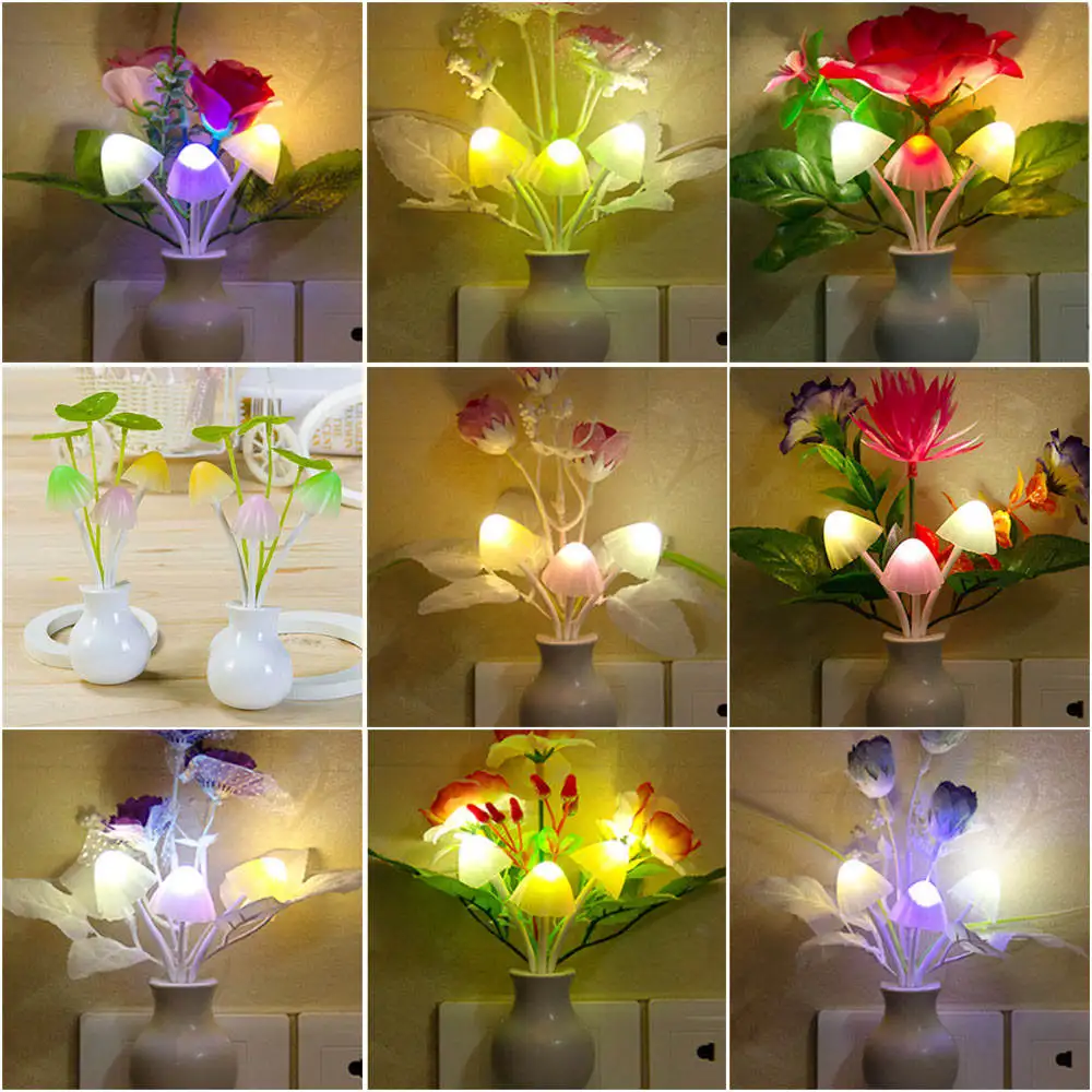0.5w Plug-in Flower Led Mushroom Night Light W/auto Dusk To Dawn Sensor For Kids