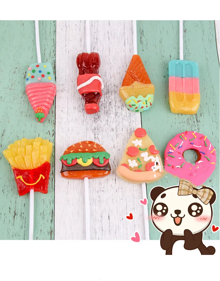 56g New Creative Custom Fries Burger Shape Hard Candy Snack Cartoon Polka Dots Flowers Sweet Lollipop Candy