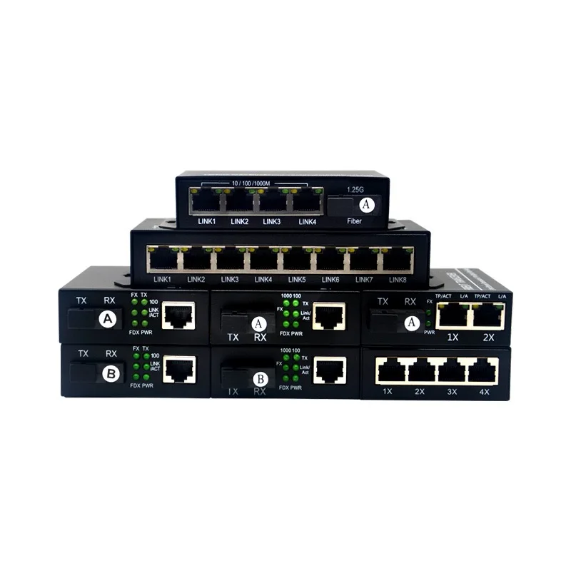10/100Mbps 1 fiber port+ 2 RJ-45 port switch Fiber Optic Media Converter 100M 2 Ports Optical Converter