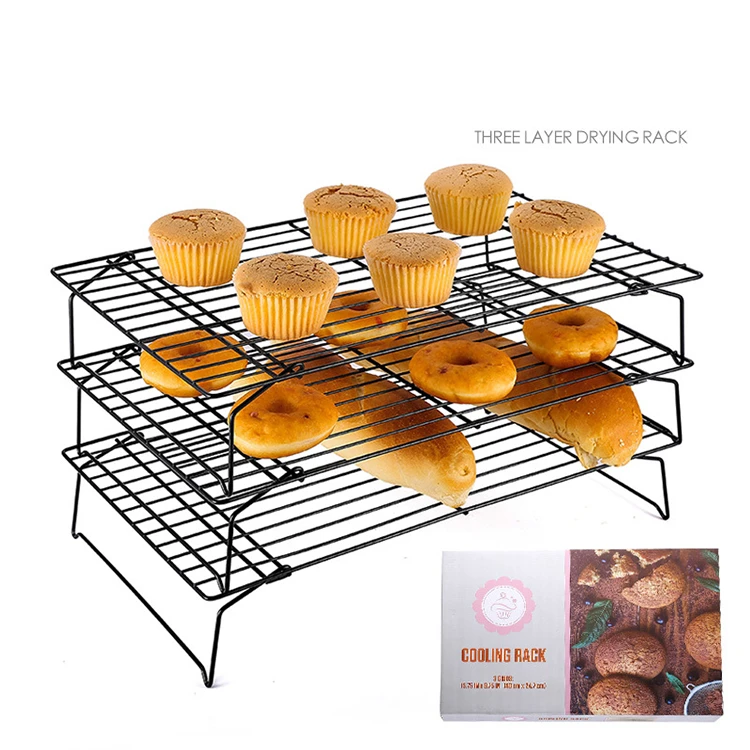 
3 Tier Nonstick Carbon Steel bakery Cooling Rack folding cake bread cooling rack 