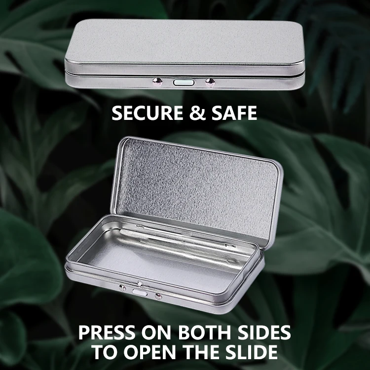 Matte White Black Small Pre-Rolling Two-Button Push Down Twist Open Button Child Resistant Tin Cases with Hinged Lids