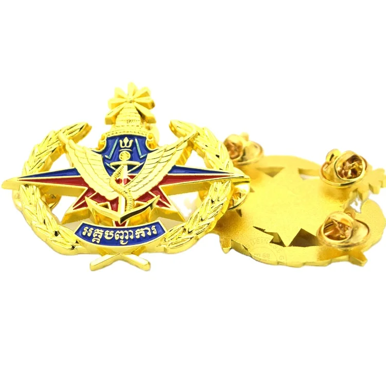 Custom Vietnam metal badge high quality 3D badge golden Cambodian badge enamel pin