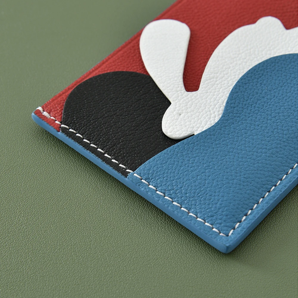 Embroidered Tarjetero Characters Microfiber Synthetic Split Genuine Leather Minimal Manufactures Wallet Kaarthouder Rfid