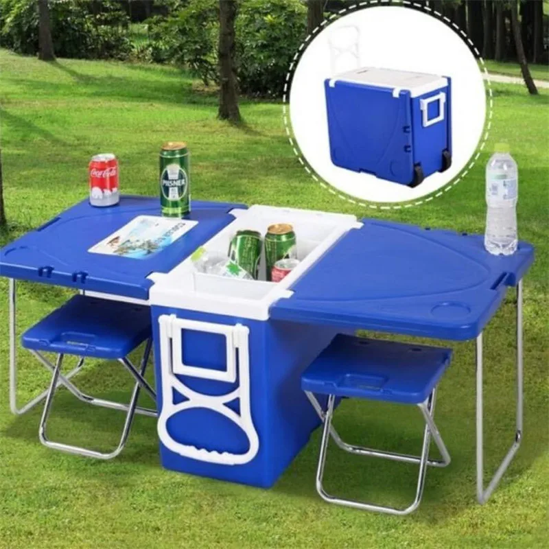 Popular 28L Plastic Folding Cooler Box with Foldable Table and Stools
