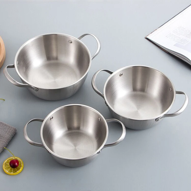 Multifunctional Korean Style Gold Silver Noodle Pot Double Ear Soup and Stock Pot Cooking Pot Cookware Pans Sets