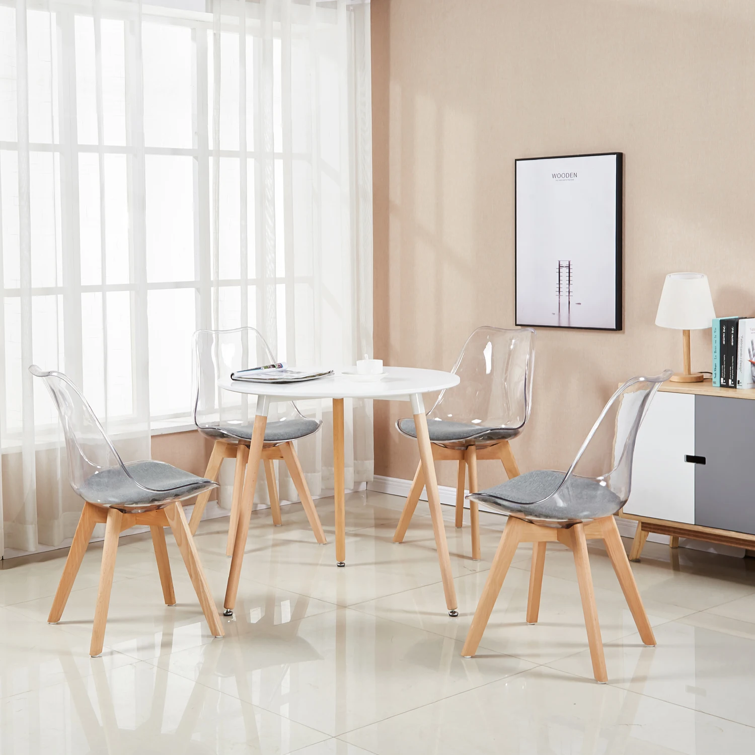 Dining Room Furniture Nordic Modernica Pp Wood Base Chairs Transparent Plastic Chairs