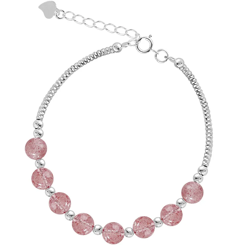 Delicate Wholesale Japan Korea Style 925 Sterling Silver Fashion Sweet Beautiful Pink Strawberry Quartz Bracelets Women Jewelry