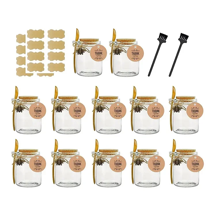 Stocked 250ml Clear Round Bath Salt Glass Bottle Jar With Cork Lid and Spoon