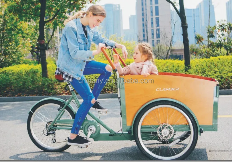 Eu warehouse 3 wheel 250W motor electric adults cargo tricycle cargo kids bike for sale family cargo bike dutch