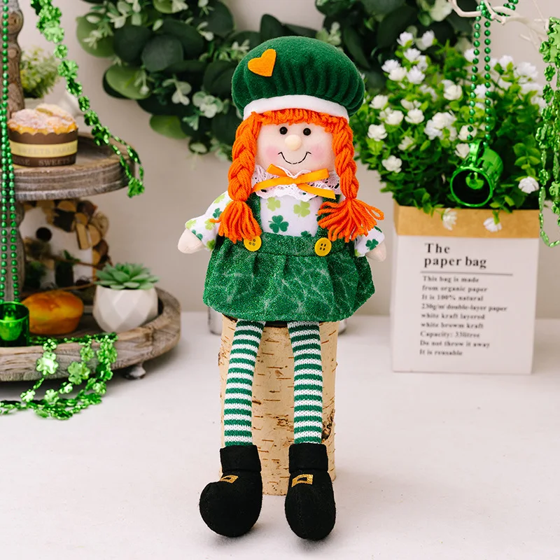 St.Patricks Day Decoration Retractable Standing Festival Lucky Clover Doll Tomte Gnome Plush Toy Ireland Lucky Elf Plush Toys