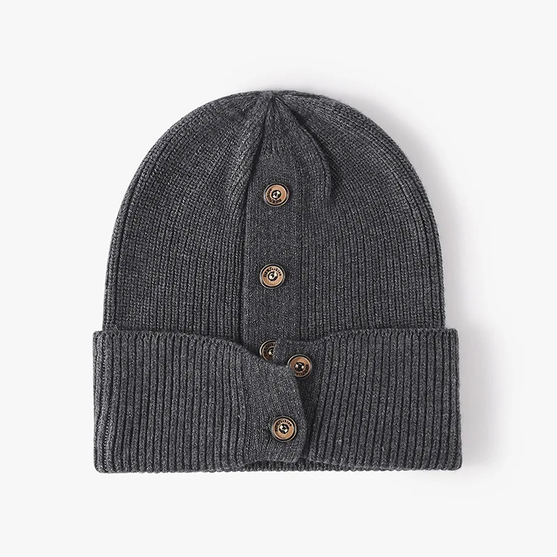 BSBH Wholesale Fashion Custom Logo Knitted Hat With Buttons For Lady Winter Festive Party Holiday Soft Warm Hat Beanie Cap