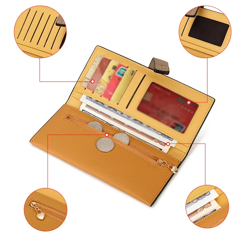 RU Wholesale Factory sale ladies Long fashion Clutch wallet holder pu leather card holder luxury zipper money coin wallet women