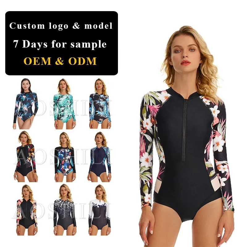 AOSHILI sexy swimsuit adult bathing suits for women carvico vita swimwear surfing one piece long sleeve swimsuit