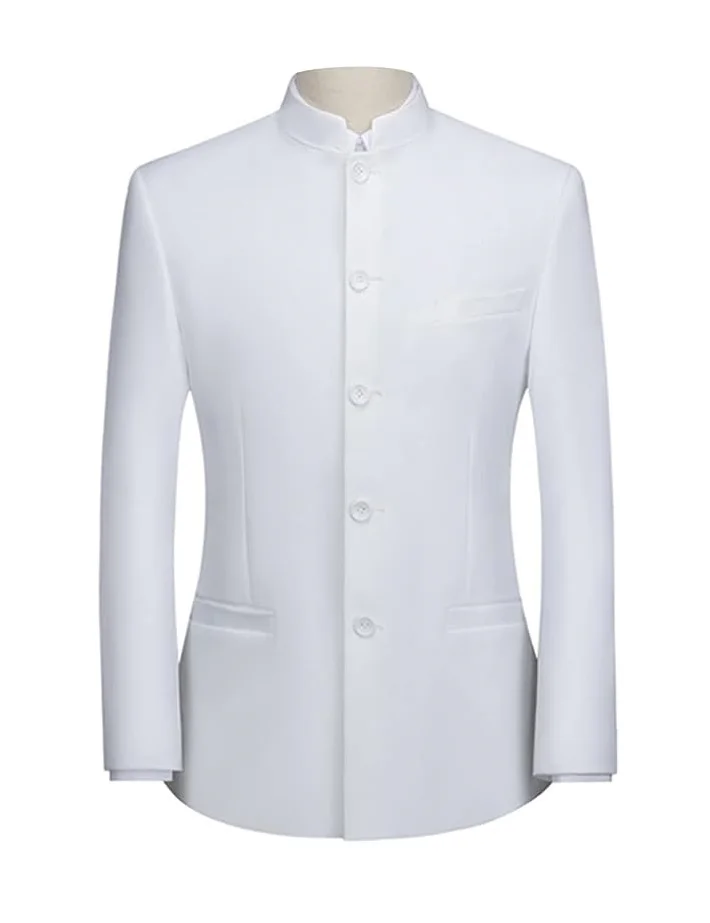 Men Slim Collar Suit Chinese Wedding Dress Tang Jacket Suit Casual Front Button Blazer Traditional Uniform
