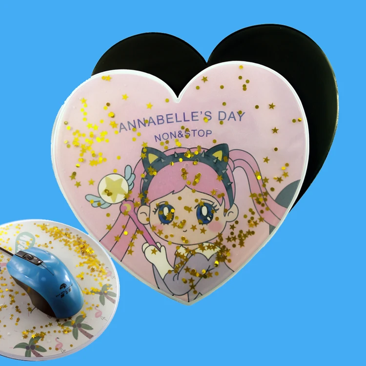 heart shape promotion gift cartoon quicksand mouse pad