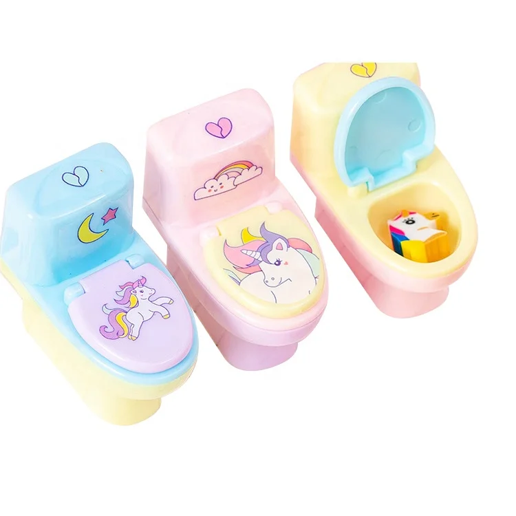 Manual Pencil Sharpener Blade Eye Pencil Sharpener Cute Toliet Shaped Manual Pencil Sharpeners with Lid Multi Colors for Kids