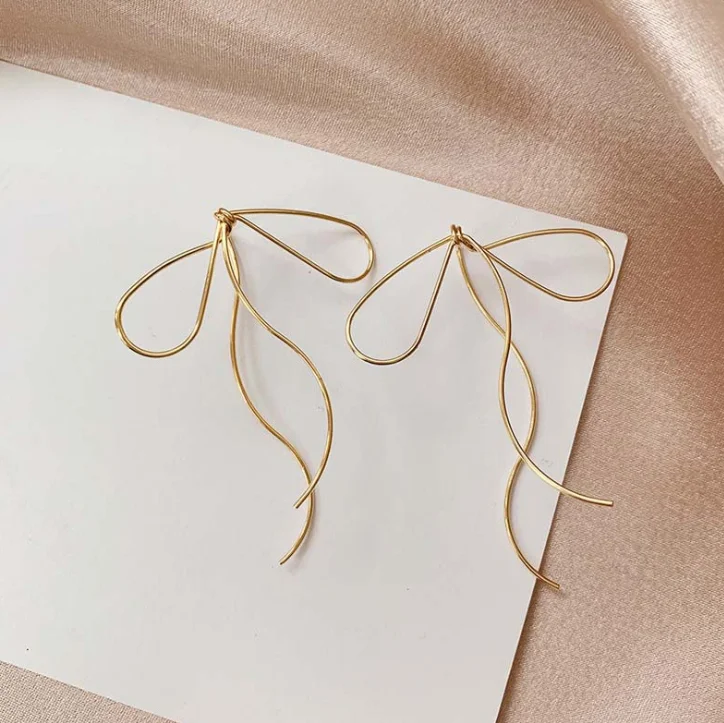 Minimalist gold metal bow earrings for girls fashion trend fine jewelry earrings wholesale