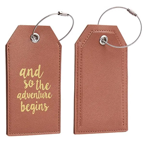Custom Logo High Quality Vegan Leather Luggage Tags with Full Back Privacy Cover Steel Loops Supplier