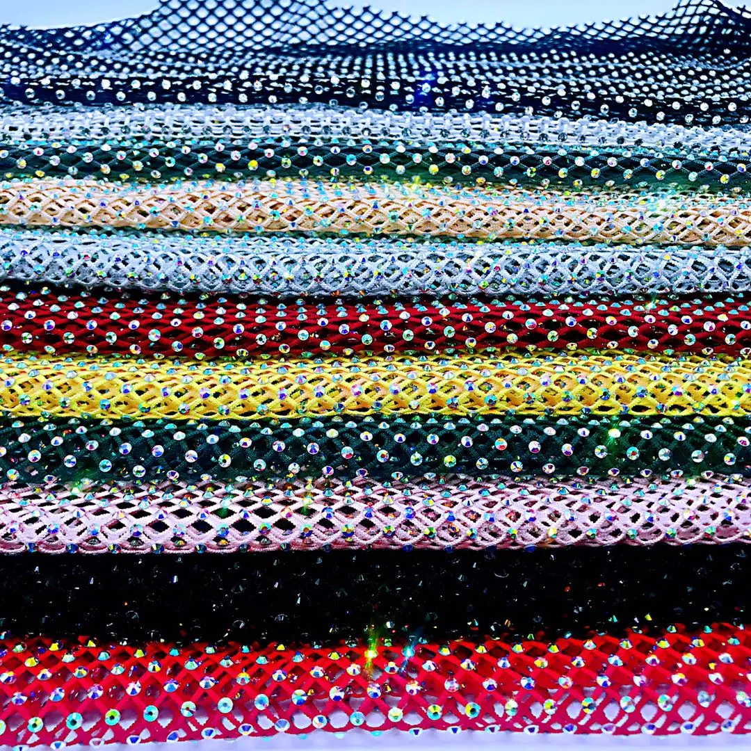 Factory Wholesale Elastic Mesh Crystal Diamond Mesh Rhinestone Mesh Crystal Fabric