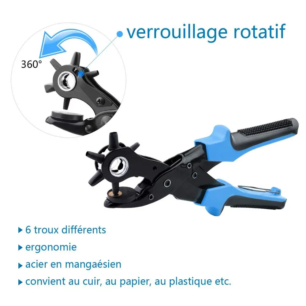 Leather Belt Hole Punch Set with 6 Holes Size Tool for Watch Strap Shoe Leather Hole Punch Plier