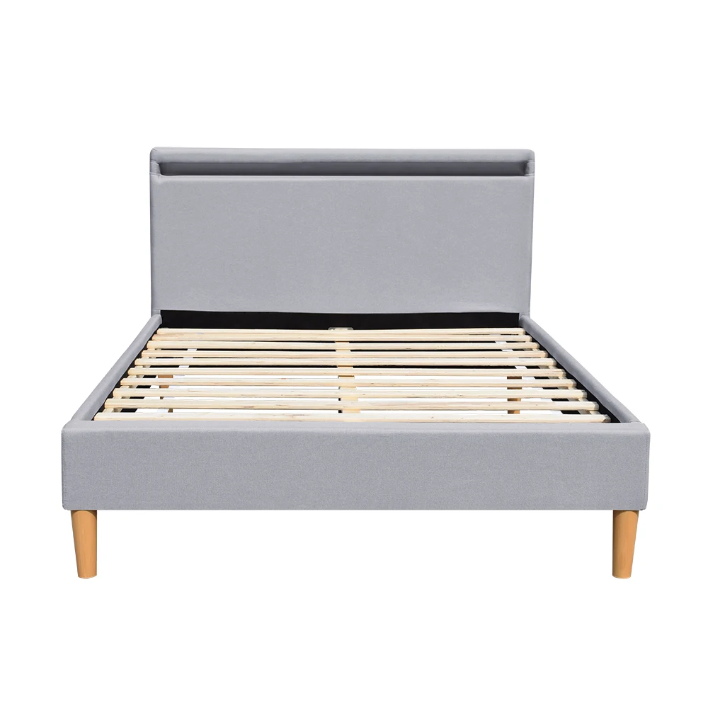 Заводская цена, светло-серая льняная ткань, одиночная мягкая светодиодная кровать с газовым подъемником для спальни