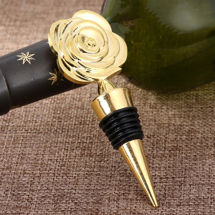 
High quality rose wine bottle stopper zinc alloy metal wine stopper for wedding 